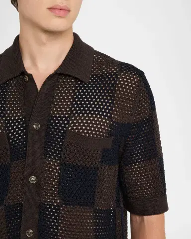 Reiss Men's Alfred Checkered Crochet Short-Sleeve Shirt | Thumbnail 5 Reiss Men's Alfred Checkered Crochet Short-Sleeve Shirt | Thumbnail 5