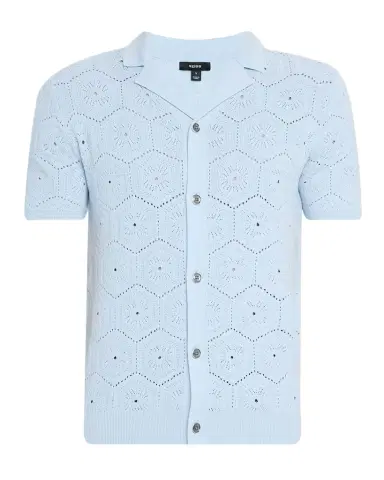 Reiss Men's Royce Geometric Crochet Camp Shirt | Thumbnail 1 Reiss Men's Royce Geometric Crochet Camp Shirt | Thumbnail 1