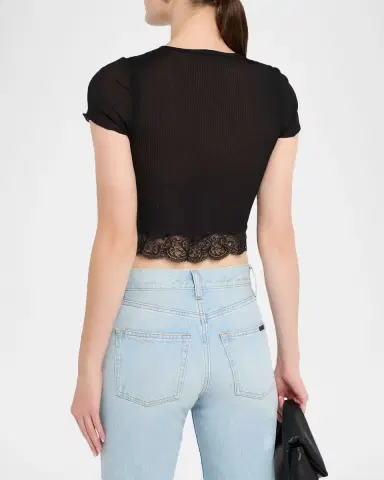Saint Laurent Lace-Trim Short-Sleeve Crop T-Shirt | Thumbnail 3