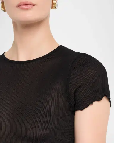 Saint Laurent Lace-Trim Short-Sleeve Crop T-Shirt | Thumbnail 5