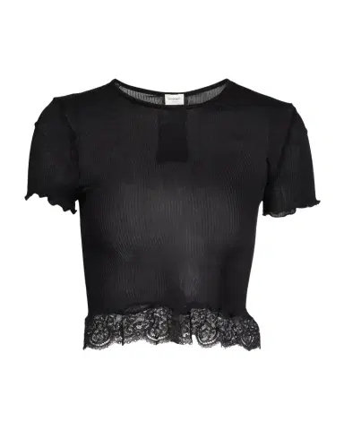 Saint Laurent Lace-Trim Short-Sleeve Crop T-Shirt | Thumbnail 1