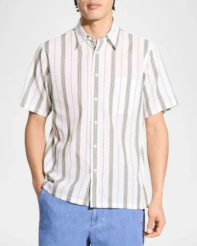 Theory Men's Summer Dobby Stripe Short-Sleeve Shirt | Thumbnail 4