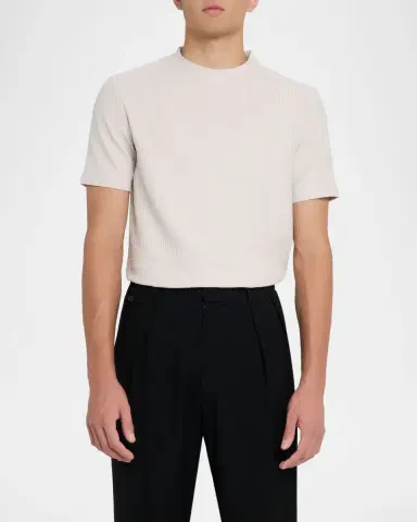 Reiss Men's Argon Stripe Textured Crewneck T-Shirt | Thumbnail 4