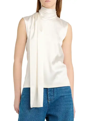 Bottega Veneta Women's Stretch-Silk Scarf Top - White - Size 12 | Thumbnail 3