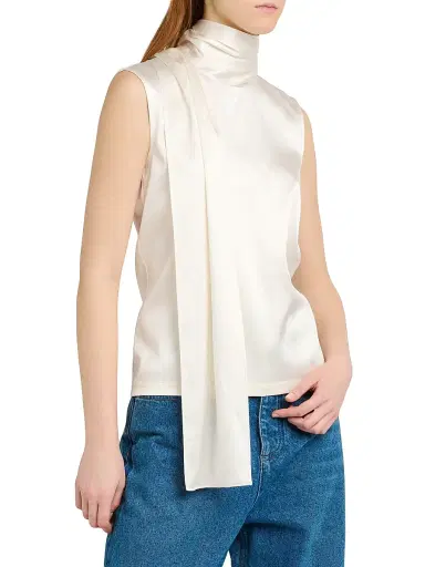 Bottega Veneta Women's Stretch-Silk Scarf Top - White - Size 12 | Thumbnail 4