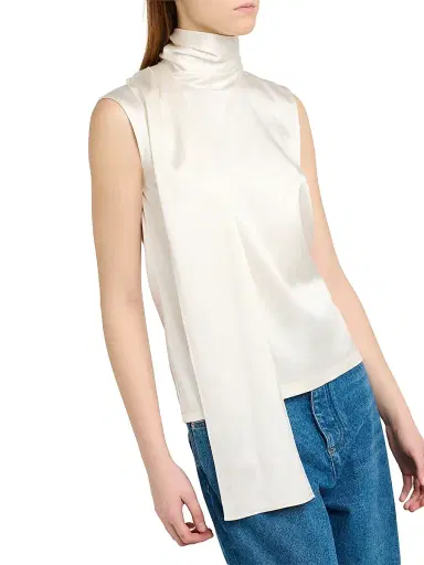 Bottega Veneta Women's Stretch-Silk Scarf Top - White - Size 12 | Thumbnail 6
