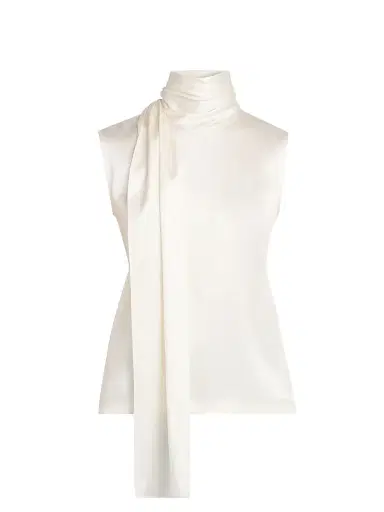 Bottega Veneta Women's Stretch-Silk Scarf Top - White - Size 12 | Thumbnail 1