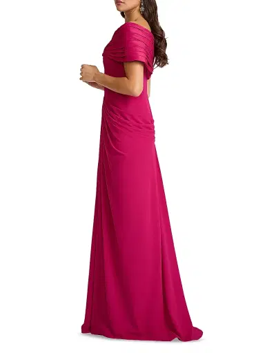 Tadashi Shoji Women's Taffeta & Crepe Off-The-Shoulder Gown - Hibiscus - Size 16 | Thumbnail 3 Tadashi Shoji Women's Taffeta & Crepe Off-The-Shoulder Gown - Hibiscus - Size 16 | Thumbnail 3