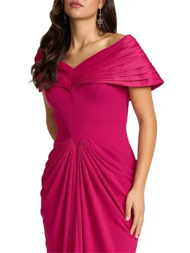 Tadashi Shoji Women's Taffeta & Crepe Off-The-Shoulder Gown - Hibiscus - Size 16 | Thumbnail 5 Tadashi Shoji Women's Taffeta & Crepe Off-The-Shoulder Gown - Hibiscus - Size 16 | Thumbnail 5