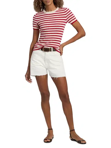 Nili Lotan Women's Alita Cashmere Short-Sleeve Sweater - Ivory Red Stripe - Size XL | Thumbnail 2 Nili Lotan Women's Alita Cashmere Short-Sleeve Sweater - Ivory Red Stripe - Size XL | Thumbnail 2