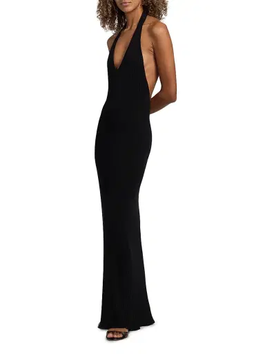 Nili Lotan Women's Ivenka Rib-Knit Open Back Halter Maxi Dress - Black | Thumbnail 2