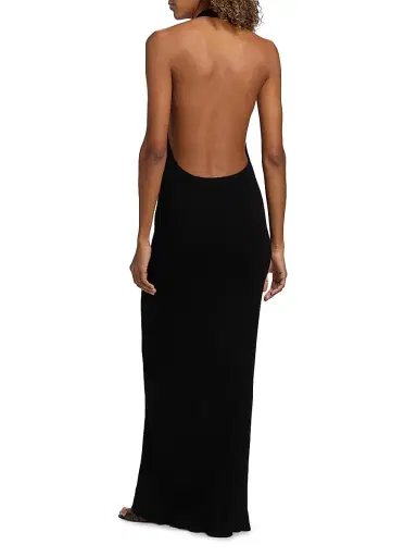 Nili Lotan Women's Ivenka Rib-Knit Open Back Halter Maxi Dress - Black | Thumbnail 5