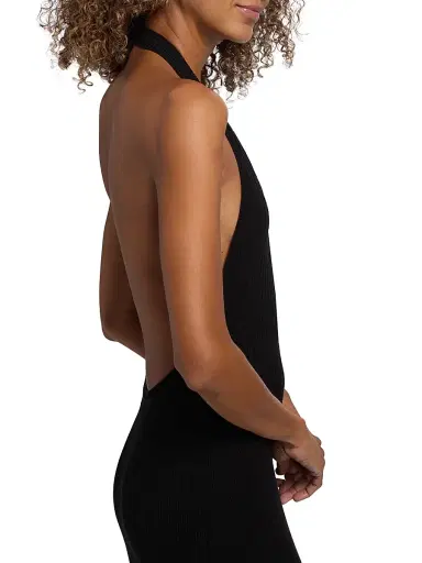 Nili Lotan Women's Ivenka Rib-Knit Open Back Halter Maxi Dress - Black | Thumbnail 6