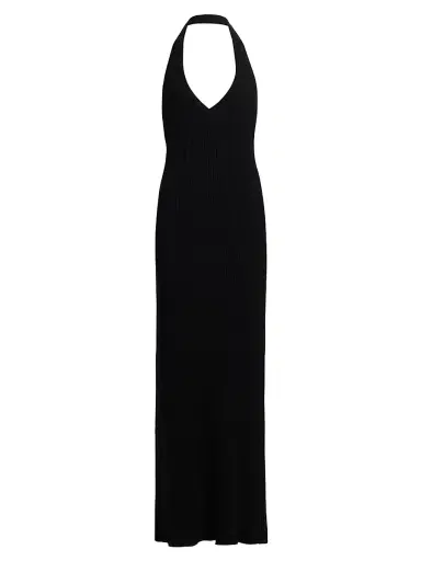 Nili Lotan Women's Ivenka Rib-Knit Open Back Halter Maxi Dress - Black | Thumbnail 1