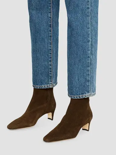 STAUD Women's Wally 55MM Suede Ankle Boots - Dark Brown | Thumbnail 3