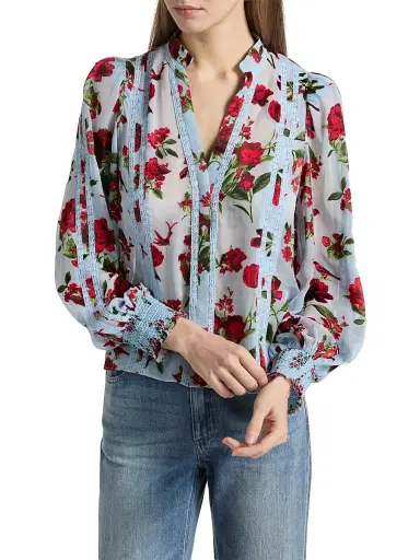 Alice + Olivia Women's Arlette Floral Lace Blouse - American Beauty Carolina Blue - Size XS | Thumbnail 3 Alice + Olivia Women's Arlette Floral Lace Blouse - American Beauty Carolina Blue - Size XS | Thumbnail 3