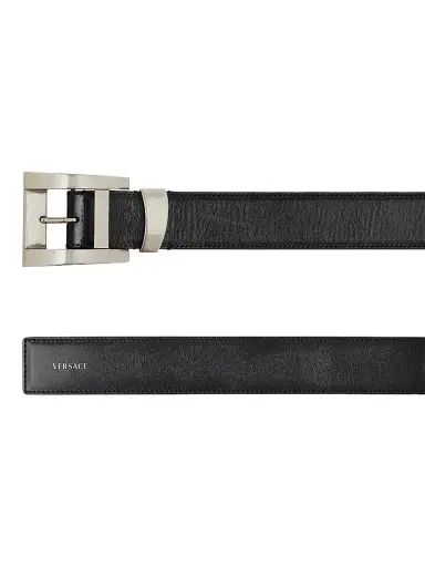 Versace Men's Geometric Buckle Leather Belt - Black Palladium - Size 44 | Thumbnail 2