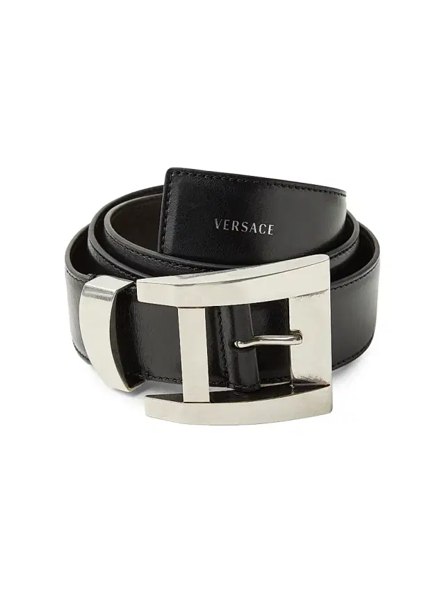 Men's Geometric Buckle Leather Belt - Black Palladium