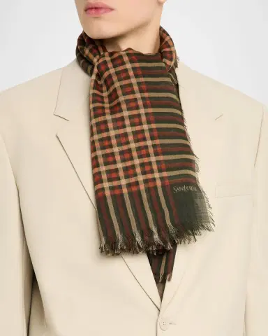 Saint Laurent Men's Wool Madras Check Square Scarf | Thumbnail 2 Saint Laurent Men's Wool Madras Check Square Scarf | Thumbnail 2