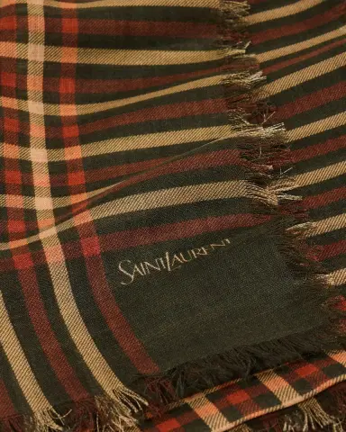 Saint Laurent Men's Wool Madras Check Square Scarf | Thumbnail 4 Saint Laurent Men's Wool Madras Check Square Scarf | Thumbnail 4