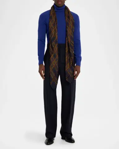 Saint Laurent Men's Cassandre Tartan Square Scarf | Thumbnail 2 Saint Laurent Men's Cassandre Tartan Square Scarf | Thumbnail 2