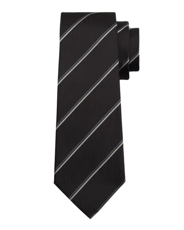 Saint Laurent Men 's Woven Diagonal Stripe Silk Tie