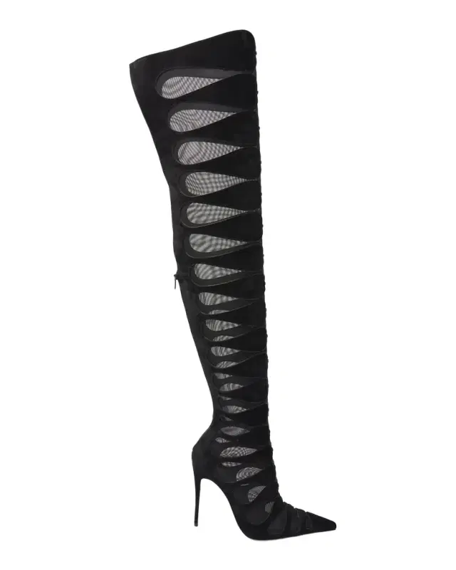 100mm Circus Max Suede and Mesh Over-The-Knee Boots