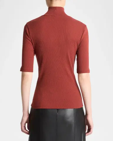 Vince Ribbed Elbow-Sleeve Turtleneck Top | Thumbnail 3