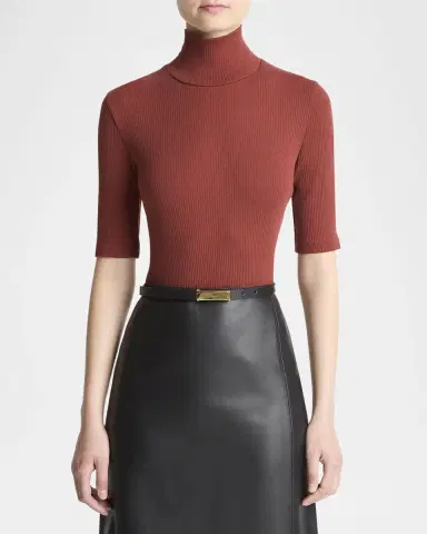 Vince Ribbed Elbow-Sleeve Turtleneck Top | Thumbnail 4