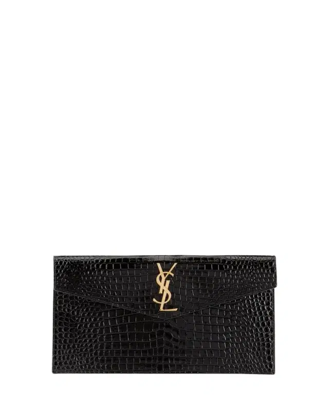 Saint Laurent Uptown Medium YSL Monogram Croc-Embossed Pouch Bag