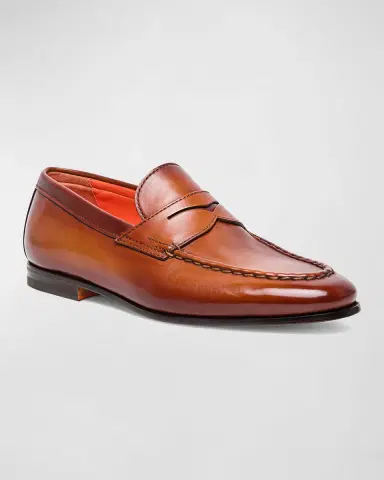Santoni Men's Door Leather Penny Loafers | Thumbnail 6