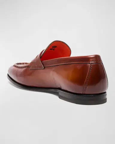 Santoni Men's Door Leather Penny Loafers | Thumbnail 8