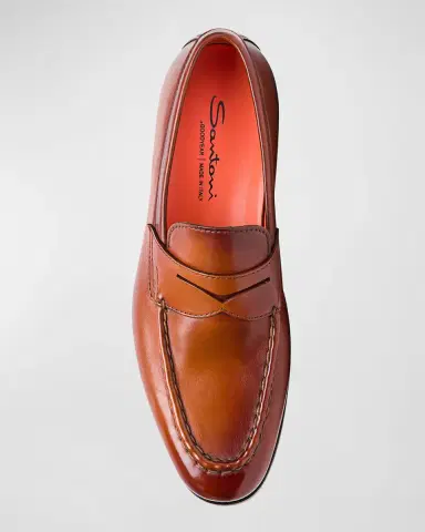 Santoni Men's Door Leather Penny Loafers | Thumbnail 9
