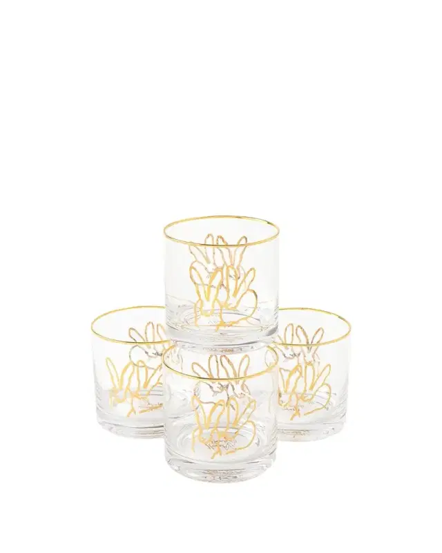 Hunt Slonem Double Bunny Old Fashioned Glasses, Set of 4