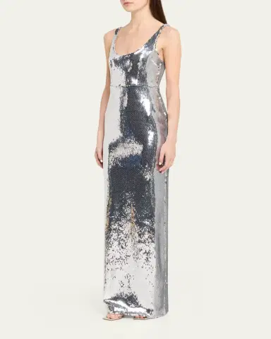 Alex Perry Sleeveless Sequined Column Singlet Gown | Thumbnail 4