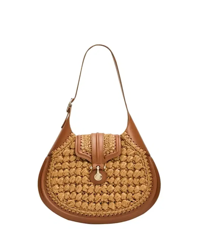 Giorgio Armani Small Raffia & Leather Hobo Bag