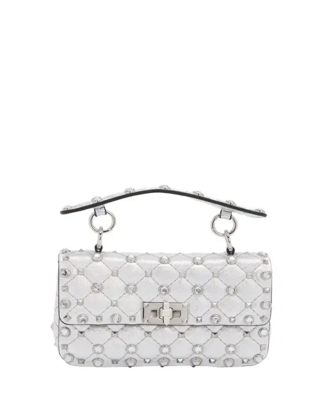 Quilted Rockstud Metallic Leather Top-Handle Bag