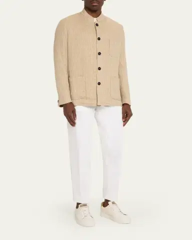 Massimo Alba Men's Linen and Cotton Band-Collar Stripe Jacket | Thumbnail 2