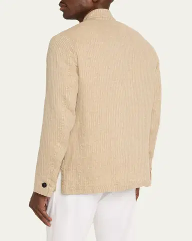 Massimo Alba Men's Linen and Cotton Band-Collar Stripe Jacket | Thumbnail 3