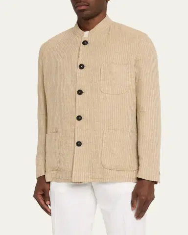 Massimo Alba Men's Linen and Cotton Band-Collar Stripe Jacket | Thumbnail 4