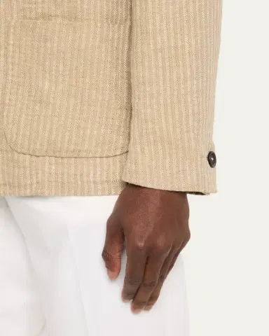 Massimo Alba Men's Linen and Cotton Band-Collar Stripe Jacket | Thumbnail 5