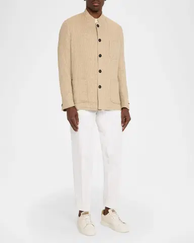 Massimo Alba Men's Linen and Cotton Band-Collar Stripe Jacket | Thumbnail 6