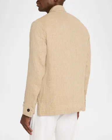 Massimo Alba Men's Linen and Cotton Band-Collar Stripe Jacket | Thumbnail 7