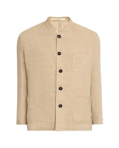 Massimo Alba Men's Linen and Cotton Band-Collar Stripe Jacket | Thumbnail 1