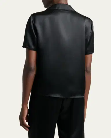 Saint Laurent Lace-Trim Short-Sleeve Silk Pajama Shirt | Thumbnail 3