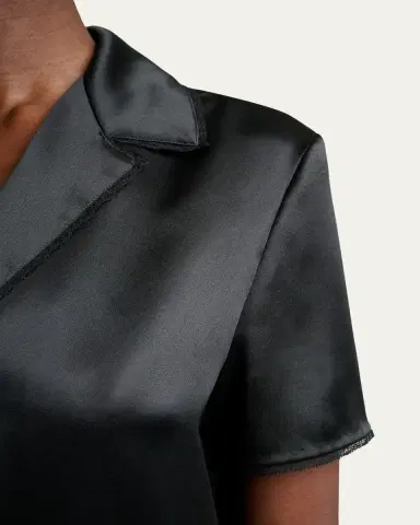 Saint Laurent Lace-Trim Short-Sleeve Silk Pajama Shirt | Thumbnail 5