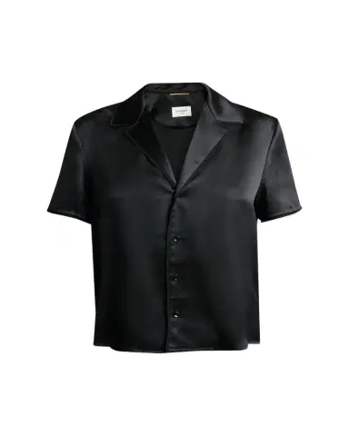 Saint Laurent Lace-Trim Short-Sleeve Silk Pajama Shirt | Thumbnail 1