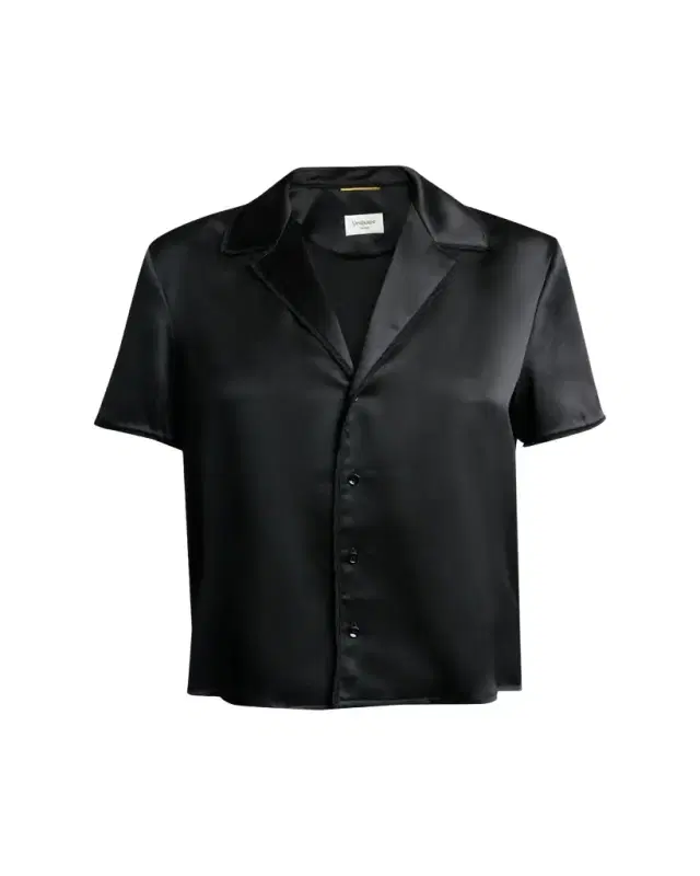 Saint Laurent Lace-Trim Short-Sleeve Silk Pajama Shirt