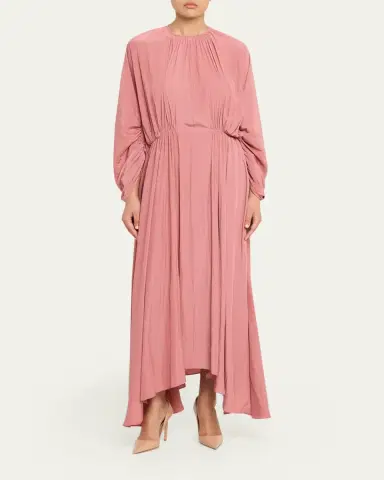 Lanvin Gathered Charmeuse Long-Sleeve Maxi Dress | Thumbnail 2 Lanvin Gathered Charmeuse Long-Sleeve Maxi Dress | Thumbnail 2