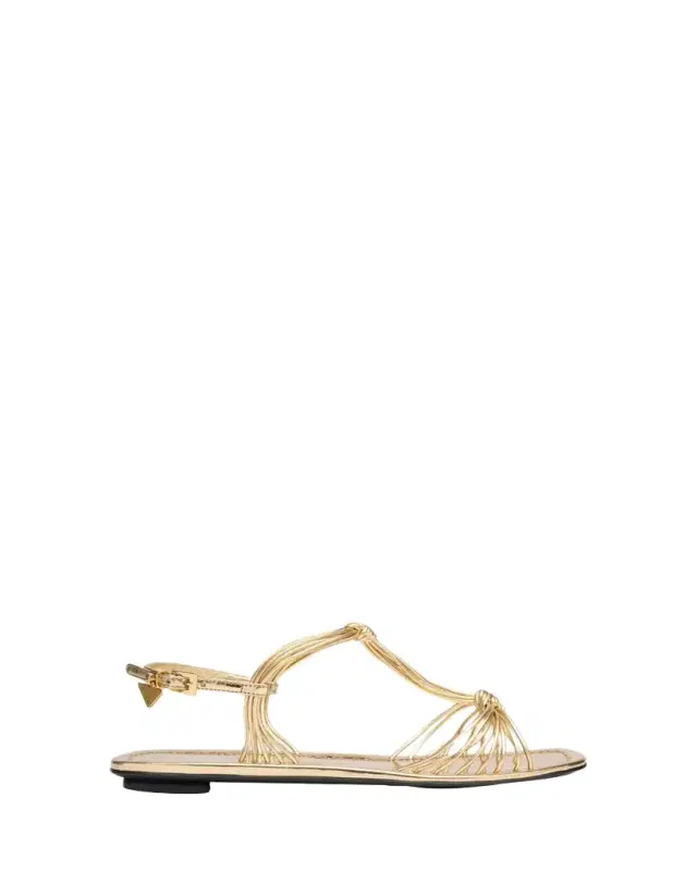 Prada Knotted Metallic Leather Flat Sandals